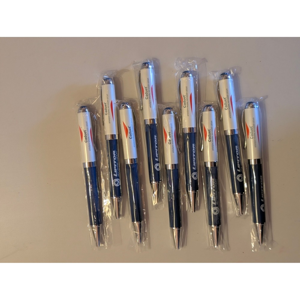 9 Caduet Lipitor Pharmaceutical Drug Rep Collectible Pens White Navy Blue Chrome